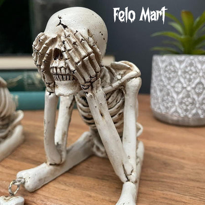 3 Skeleton Figurines No See Hear Speak Resin Gothic Skeleton Statues with Movable Legs